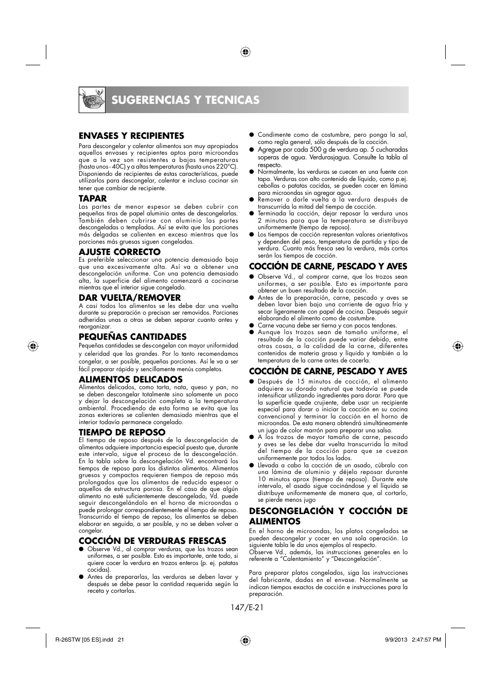 Sugerencias y tecnicas | Sharp R-261STW User Manual | Page 148 / 188