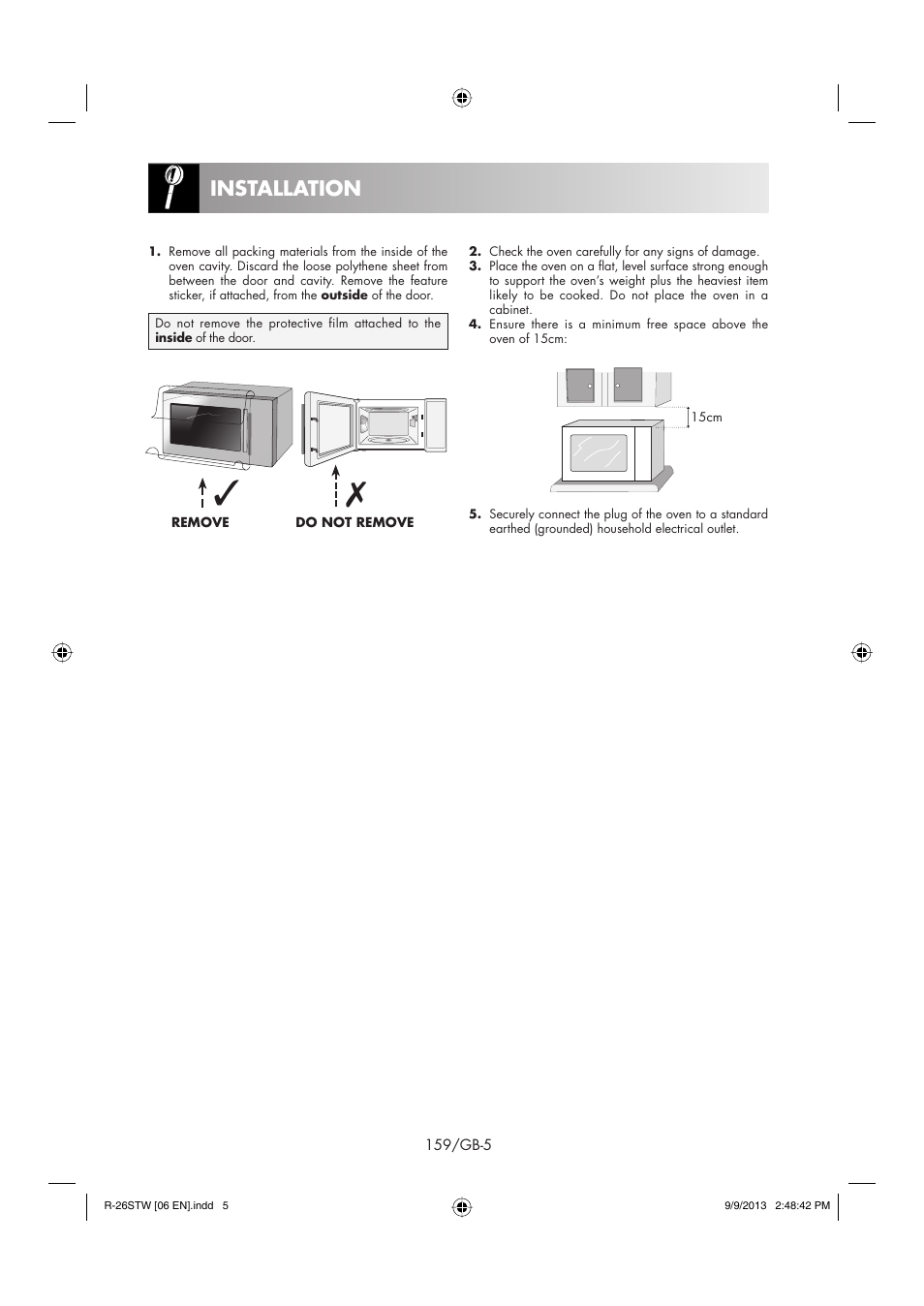 Installation | Sharp R-261STW User Manual | Page 160 / 188