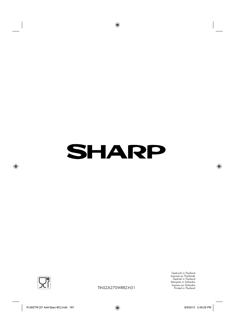 Sharp R-261STW User Manual | Page 188 / 188