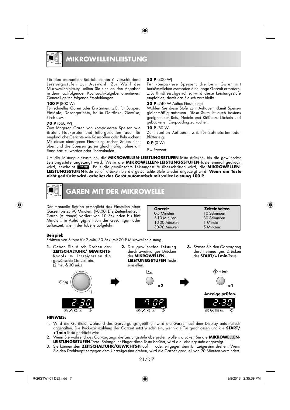 Mikrowellenleistung garen mit der mikrowelle | Sharp R-261STW User Manual | Page 22 / 188