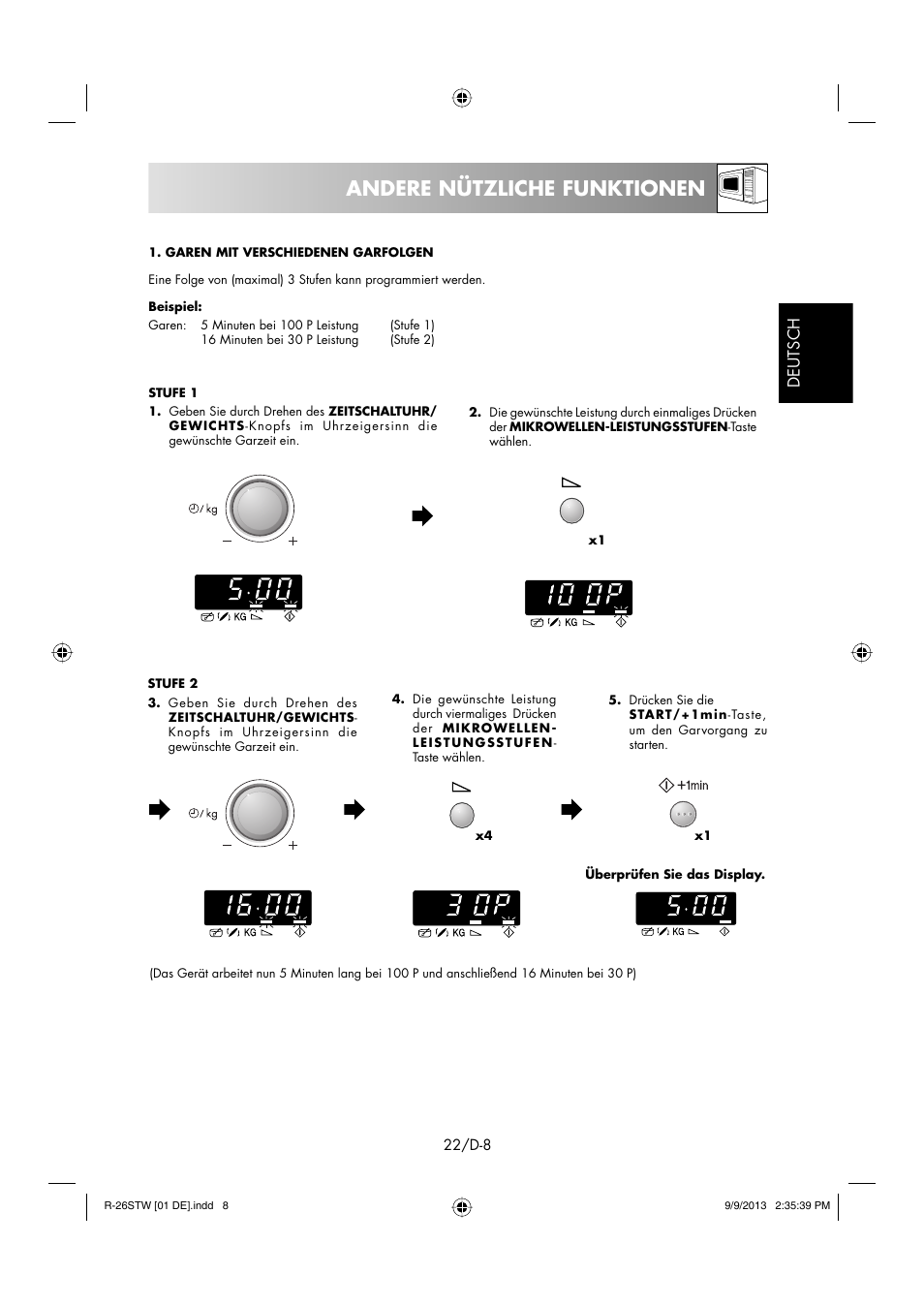 Andere nützliche funktionen, Deutsch | Sharp R-261STW User Manual | Page 23 / 188
