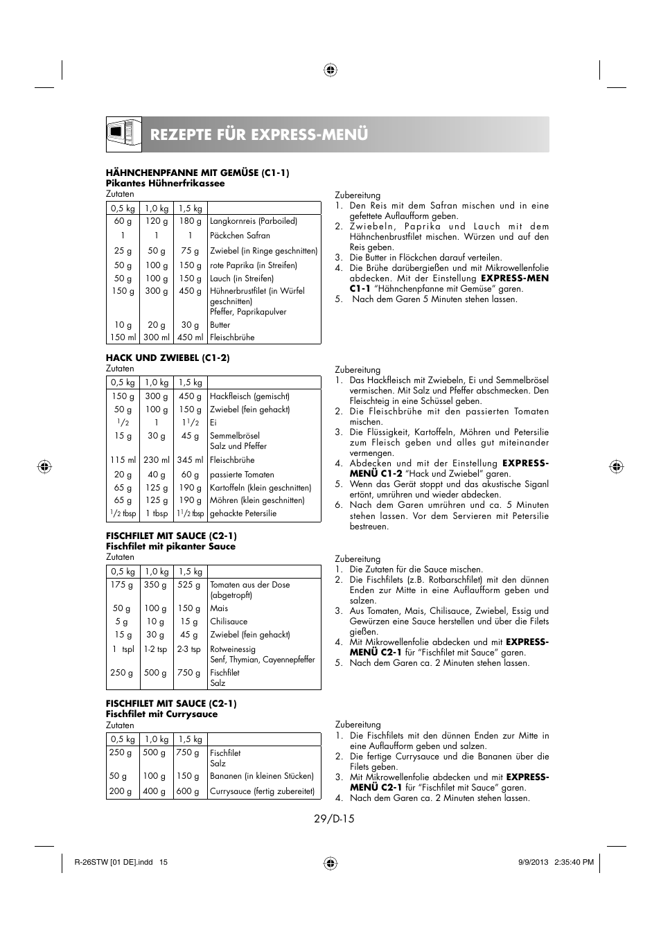 Rezepte für express-menü | Sharp R-261STW User Manual | Page 30 / 188