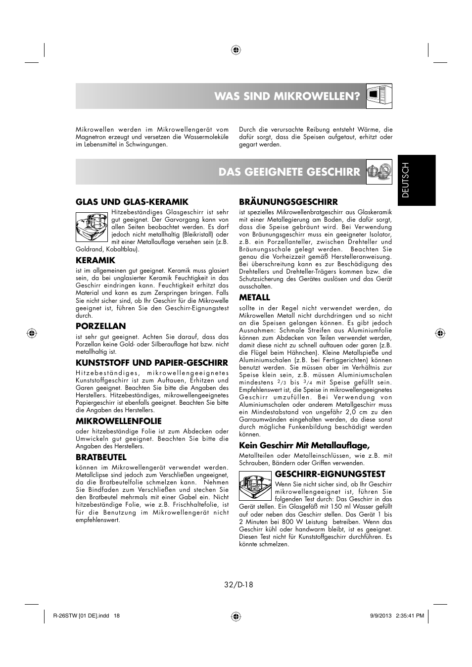 Was sind mikrowellen? das geeignete geschirr | Sharp R-261STW User Manual | Page 33 / 188