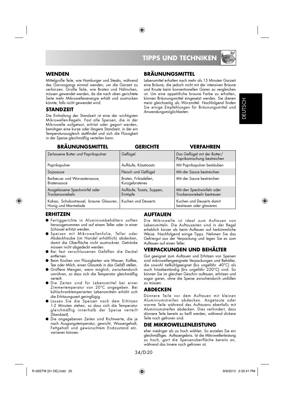 Tipps und techniken | Sharp R-261STW User Manual | Page 35 / 188