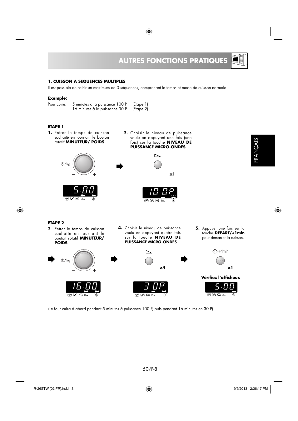 Autres fonctions pratiques, Français | Sharp R-261STW User Manual | Page 51 / 188