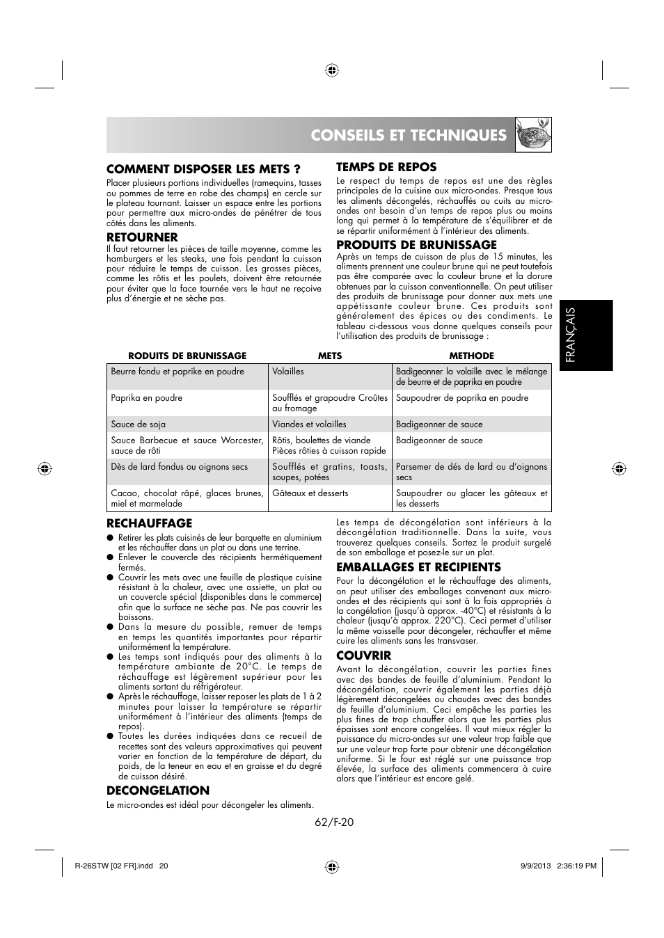 Conseils et techniques | Sharp R-261STW User Manual | Page 63 / 188