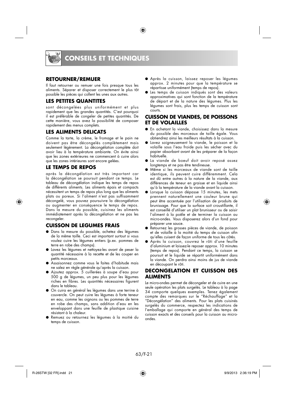 Conseils et techniques | Sharp R-261STW User Manual | Page 64 / 188