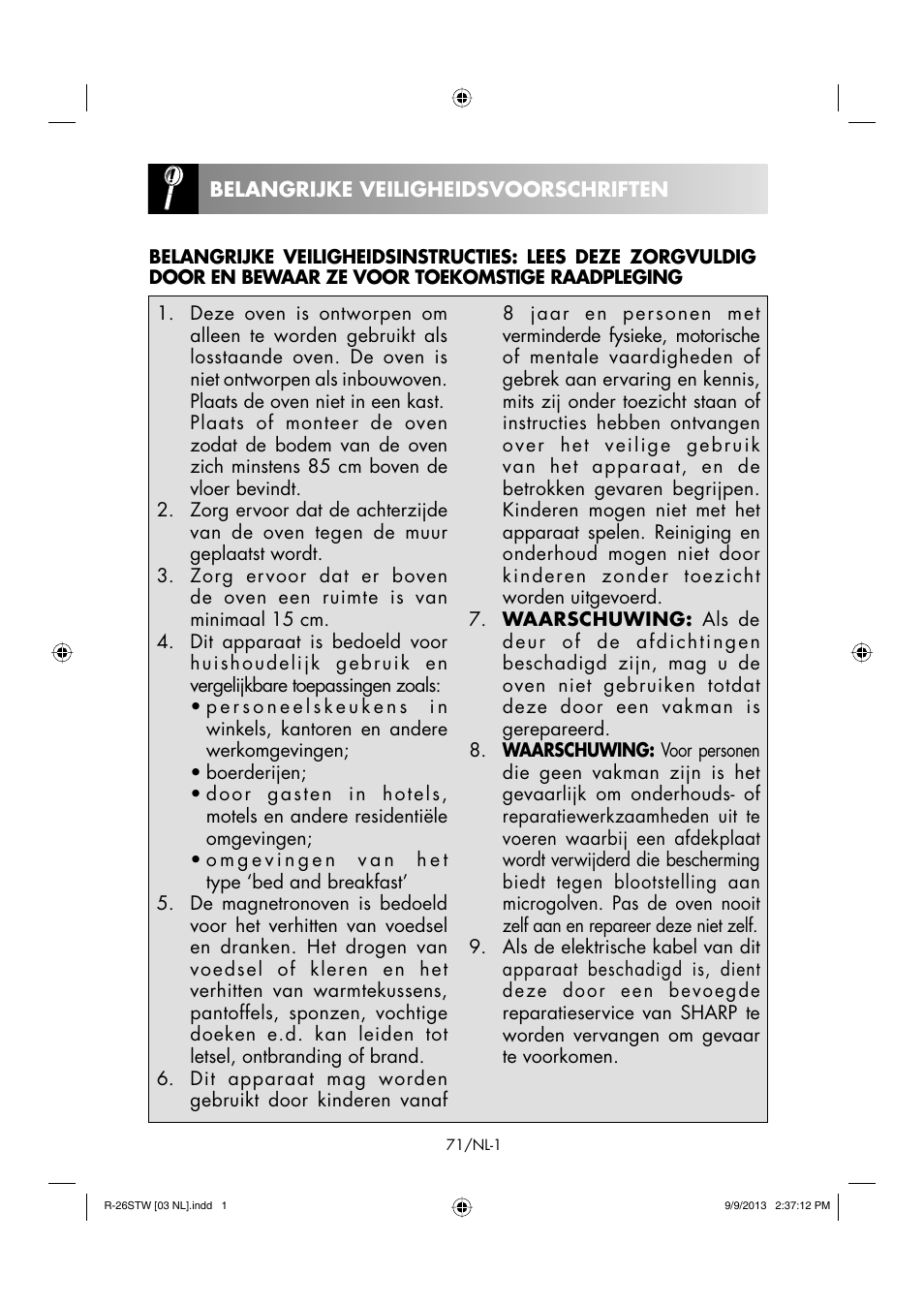 Sharp R-261STW User Manual | Page 72 / 188