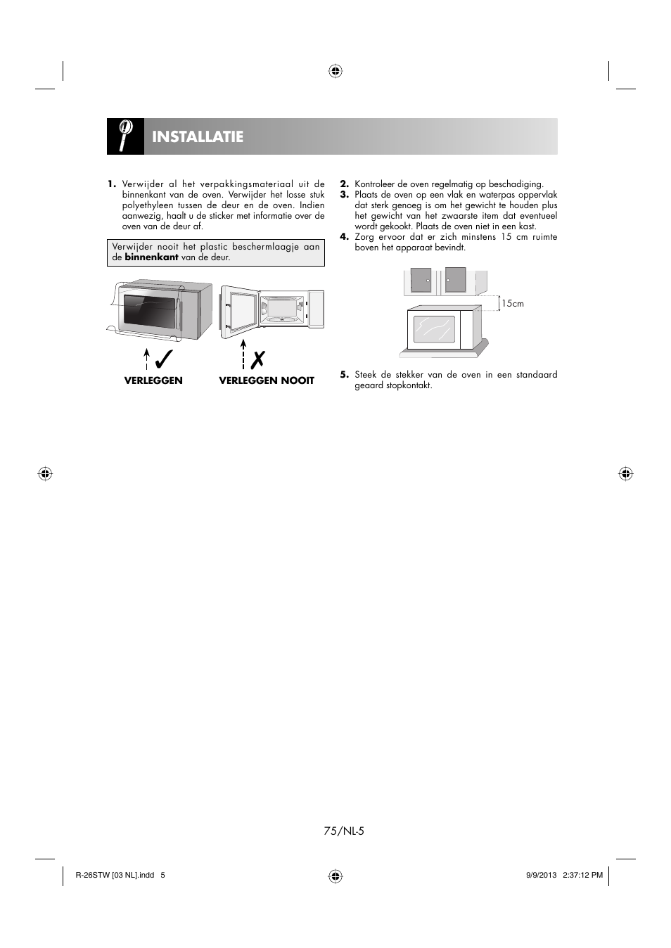 Installatie | Sharp R-261STW User Manual | Page 76 / 188