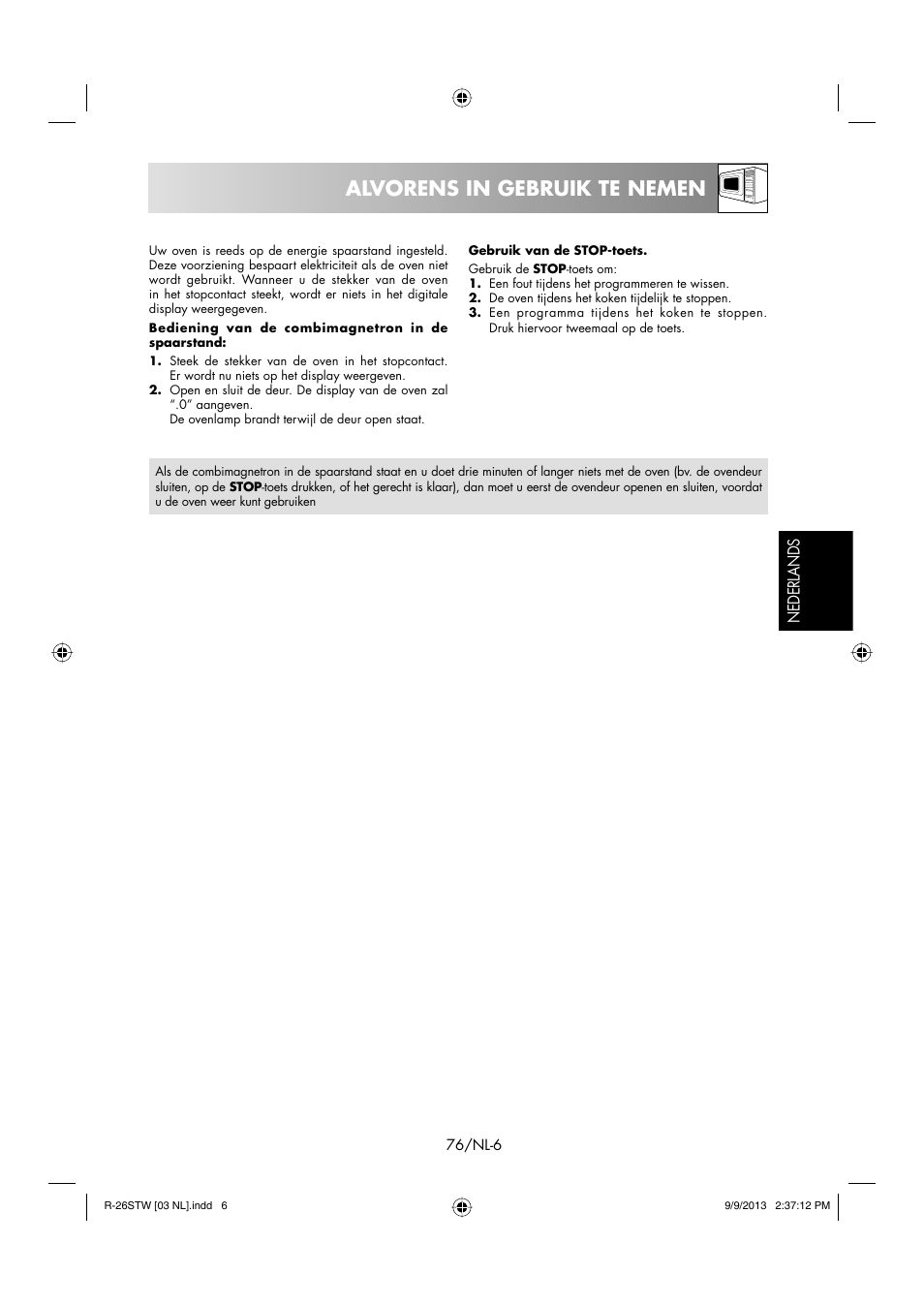 Alvorens in gebruik te nemen | Sharp R-261STW User Manual | Page 77 / 188