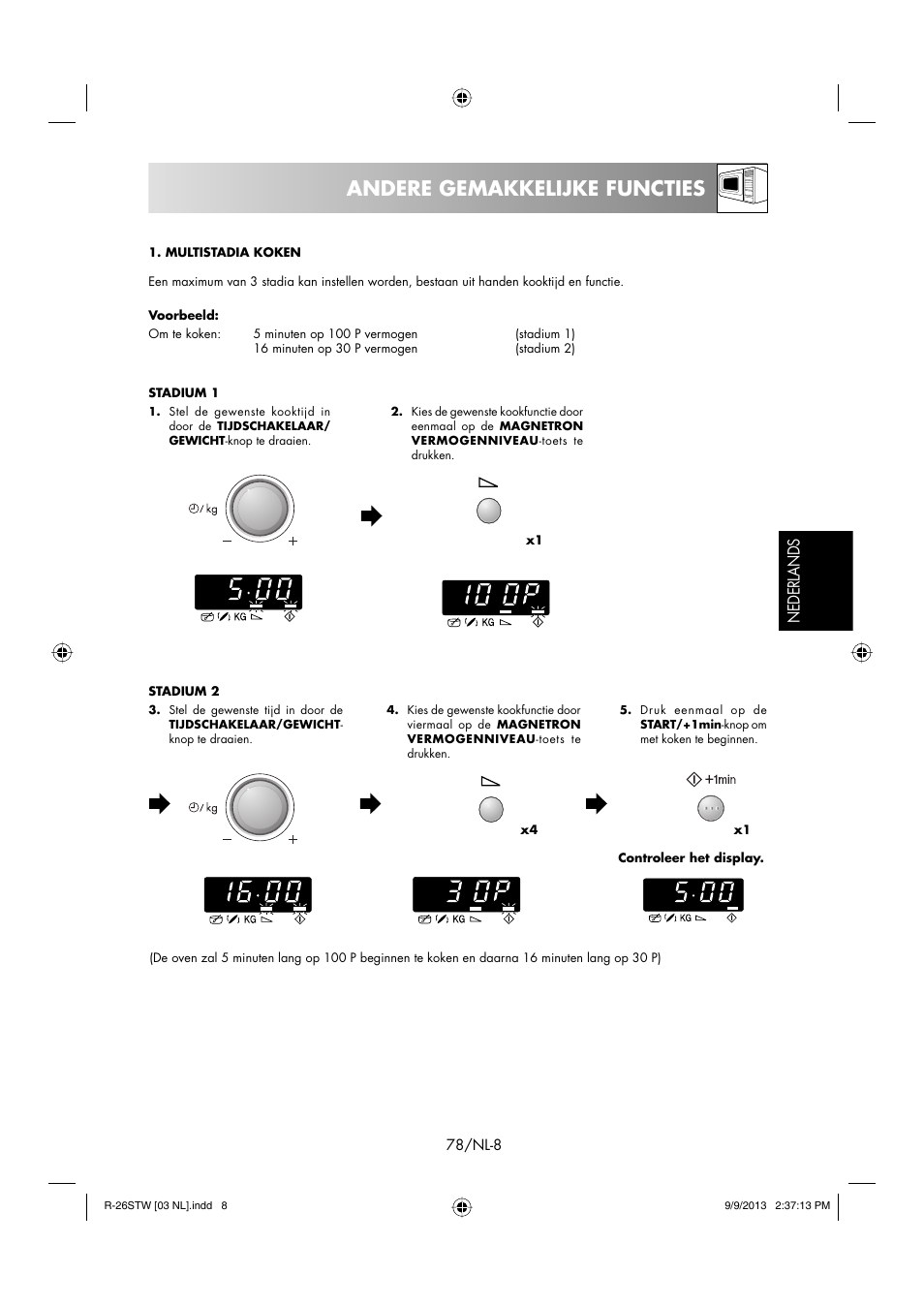 Andere gemakkelijke functies, Nederlands | Sharp R-261STW User Manual | Page 79 / 188