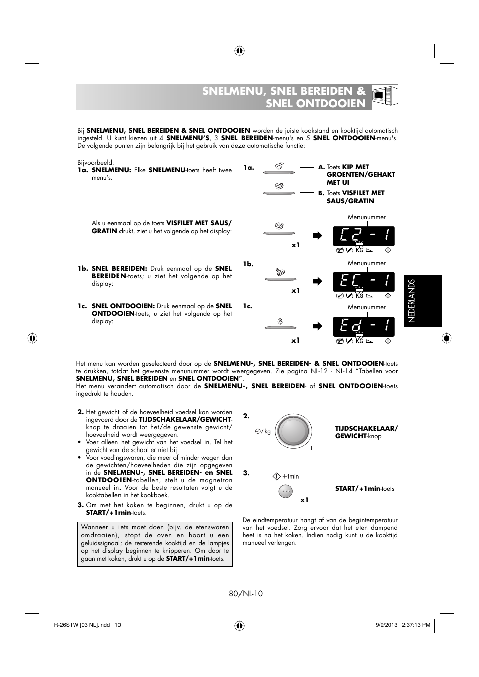 Snelmenu, snel bereiden & snel ontdooien, Nederlands | Sharp R-261STW User Manual | Page 81 / 188
