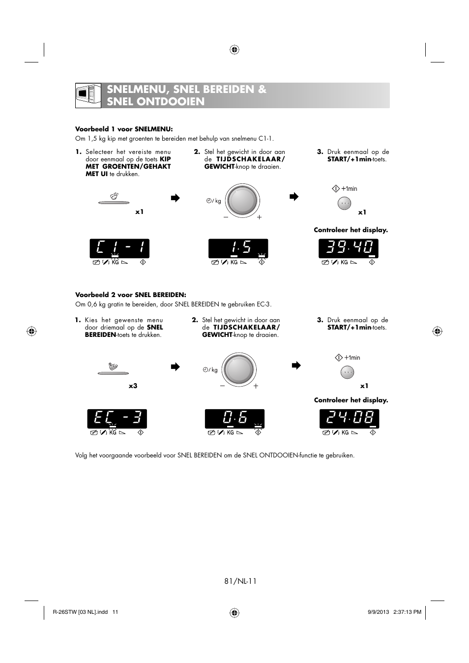 Snelmenu, snel bereiden & snel ontdooien | Sharp R-261STW User Manual | Page 82 / 188