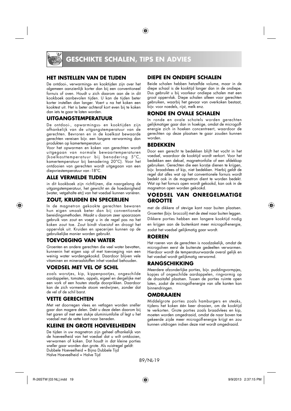 Geschikte schalen, tips en advies | Sharp R-261STW User Manual | Page 90 / 188
