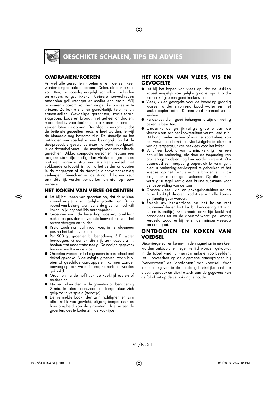 Geschikte schalen, tips en advies | Sharp R-261STW User Manual | Page 92 / 188