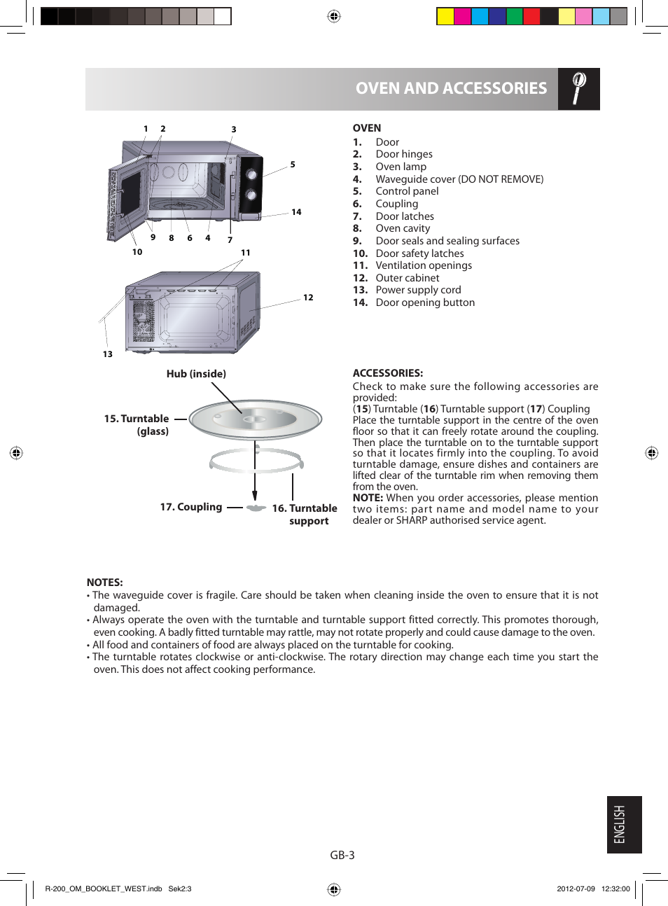 Oven and accessories, English | Sharp R-200BKW User Manual | Page 105 / 116