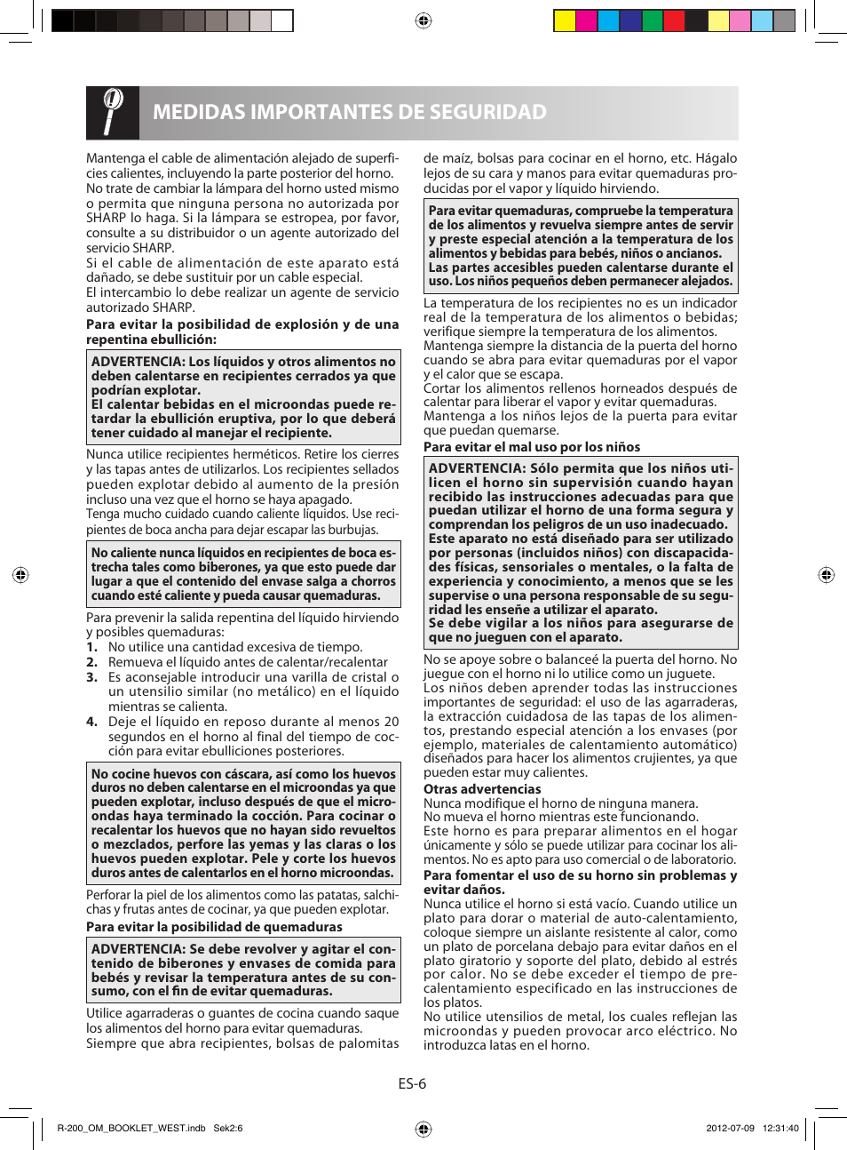 Medidas importantes de seguridad | Sharp R-200BKW User Manual | Page 18 / 116