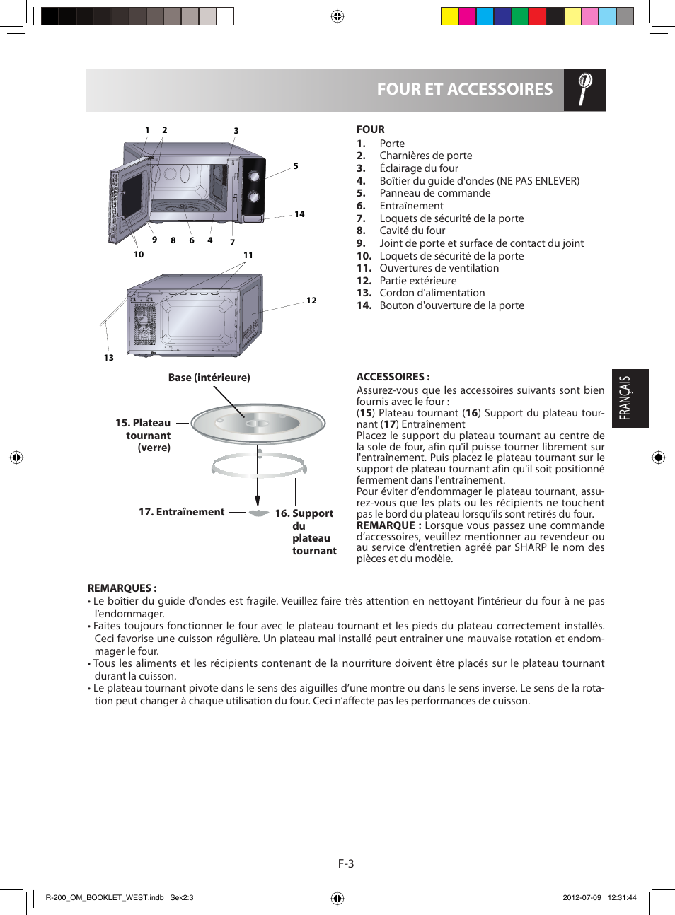 Four et accessoires, Français | Sharp R-200BKW User Manual | Page 35 / 116