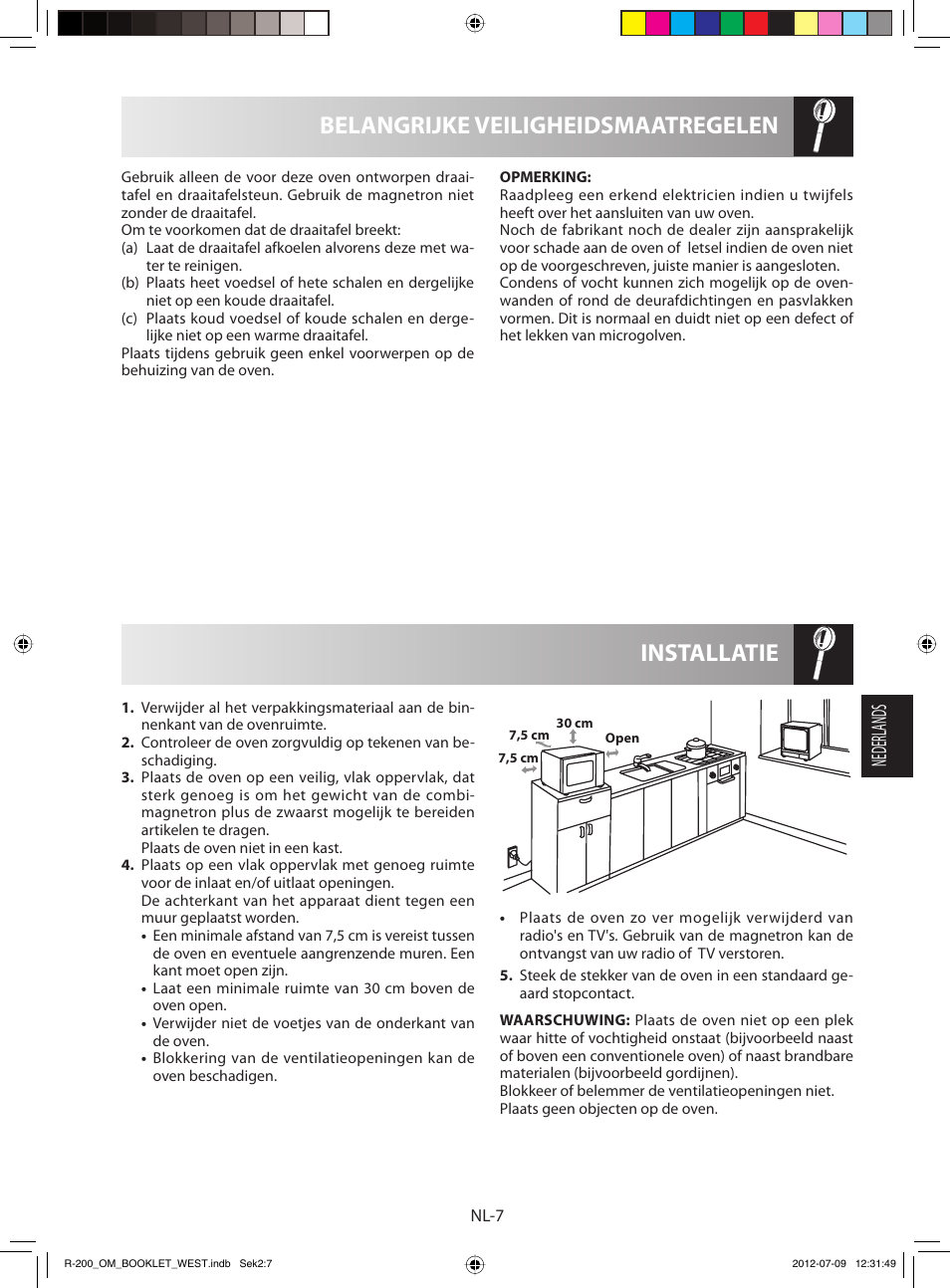 Installatie belangrijke veiligheidsmaatregelen, Nederlands | Sharp R-200BKW User Manual | Page 59 / 116