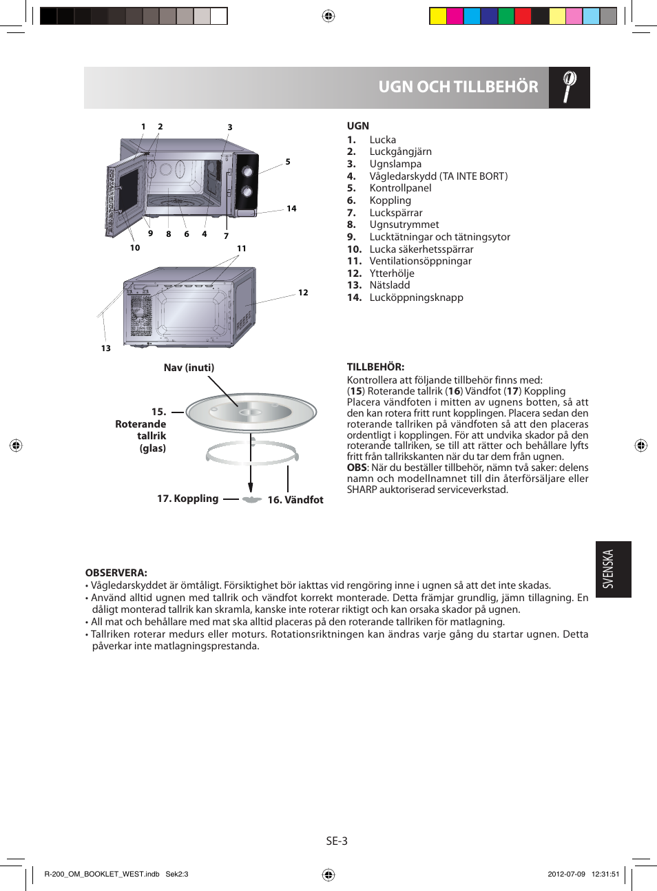 Ugn och tillbehör, Svensk a | Sharp R-200BKW User Manual | Page 65 / 116