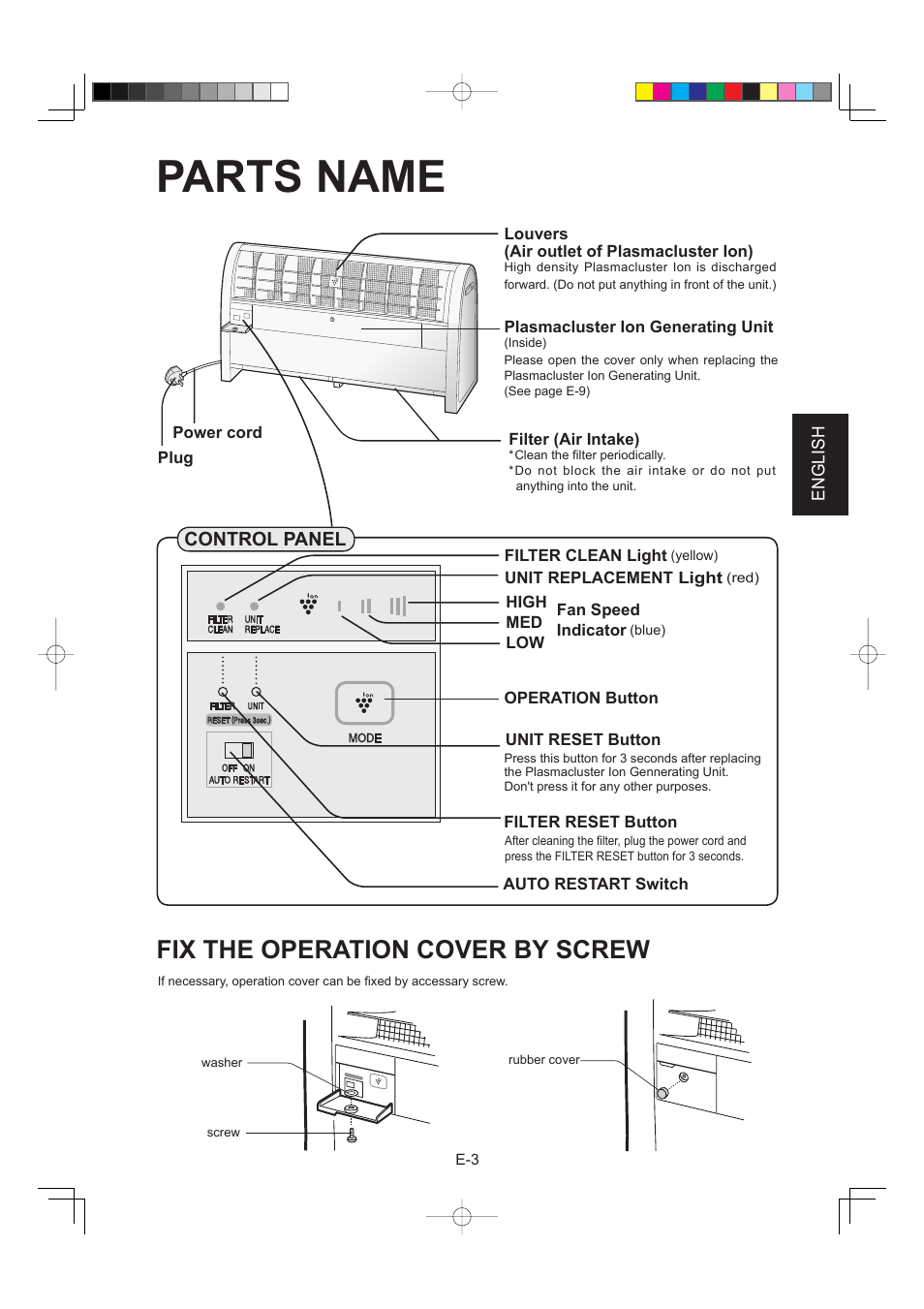 Parts name, Fix the operation cover by screw | Sharp IG-A40E-W User Manual | Page 19 / 104