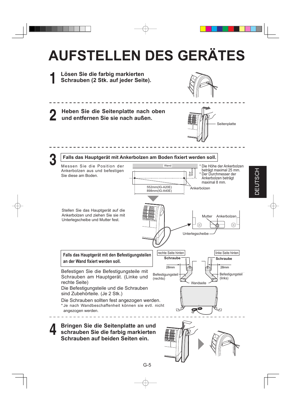 Aufstellen des gerätes | Sharp IG-A40E-W User Manual | Page 35 / 104