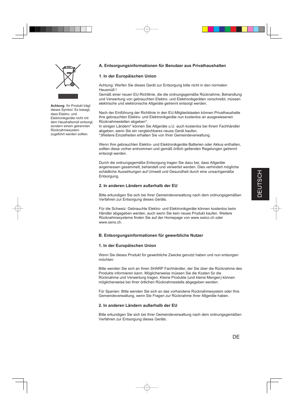 Deutsch | Sharp IG-A40E-W User Manual | Page 43 / 104