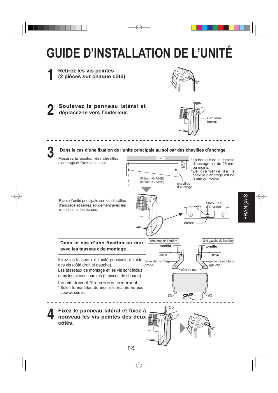 Guide d’installation de l’unité | Sharp IG-A40E-W User Manual | Page 49 / 104