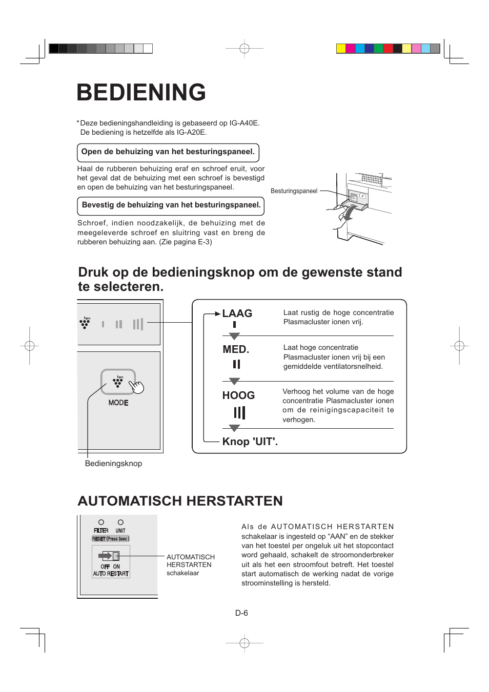 Bediening, Automatisch herstarten | Sharp IG-A40E-W User Manual | Page 64 / 104