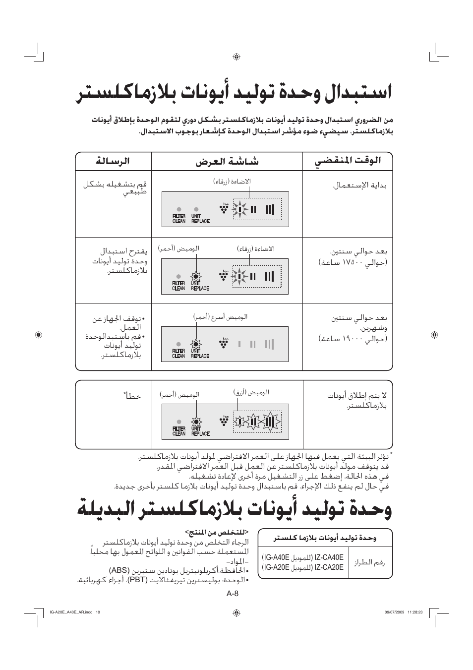 ﺮﺘﺴﻠﻛﺎﻣﺯﻼﺑ ﺕﺎﻧﻮﻳﺃ ﺪﻴﻟﻮﺗ ﺓﺪﺣﻭ ﻝﺍﺪﺒﺘﺳﺍ, ﺔﻠﻳﺪﺒﻟﺍ ﺮﺘﺴﻠﻛﺎﻣﺯﻼﺑ ﺕﺎﻧﻮﻳﺃ ﺪﻴﻟﻮﺗ ﺓﺪﺣﻭ, ﻲﻀﻘﻨﳌﺍ ﺖﻗﻮﻟﺍ | ﺽﺮﻌﻟﺍ ﺔﺷﺎﺷ, ﺔﻟﺎﺳﺮﻟﺍ | Sharp IG-A40E-W User Manual | Page 95 / 104