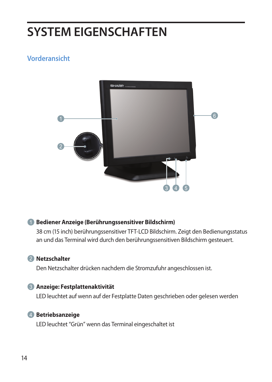 System eigenschaften, Vorderansicht | Sharp RZ-X 650 User Manual | Page 16 / 40