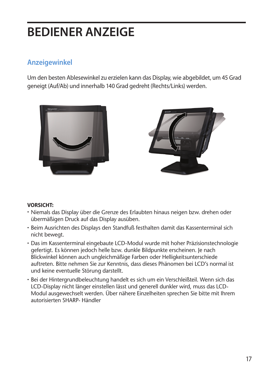 Bediener anzeige, Anzeigewinkel | Sharp RZ-X 650 User Manual | Page 19 / 40