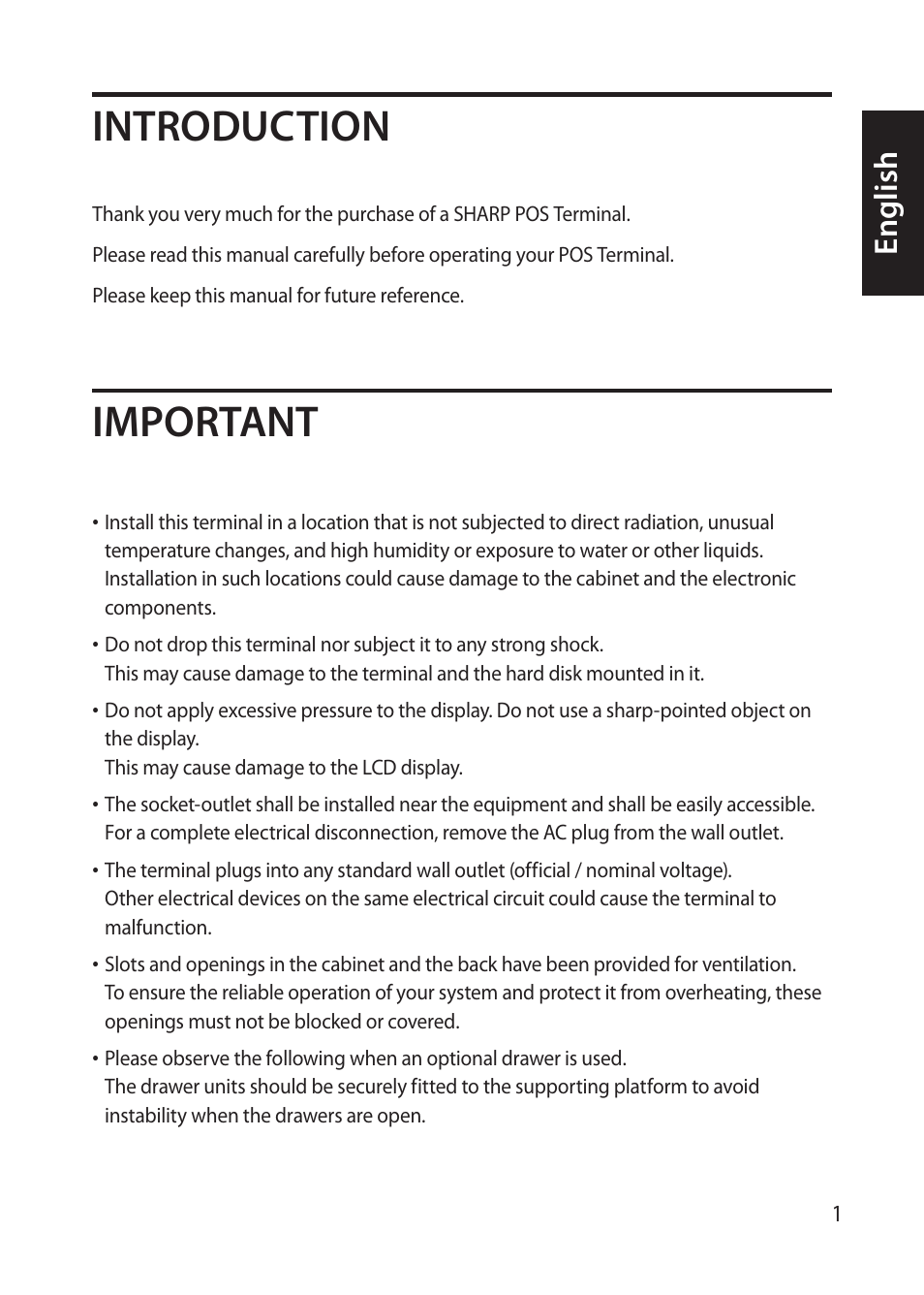 Introduction important, English | Sharp RZ-X 650 User Manual | Page 3 / 40