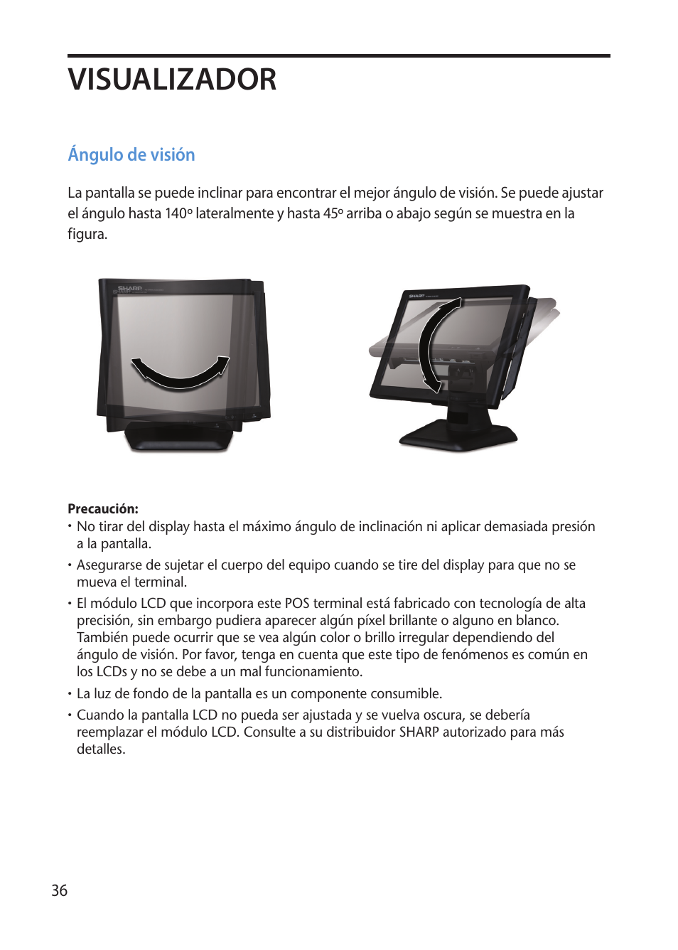 Visualizador, Ángulo de visión | Sharp RZ-X 650 User Manual | Page 38 / 40