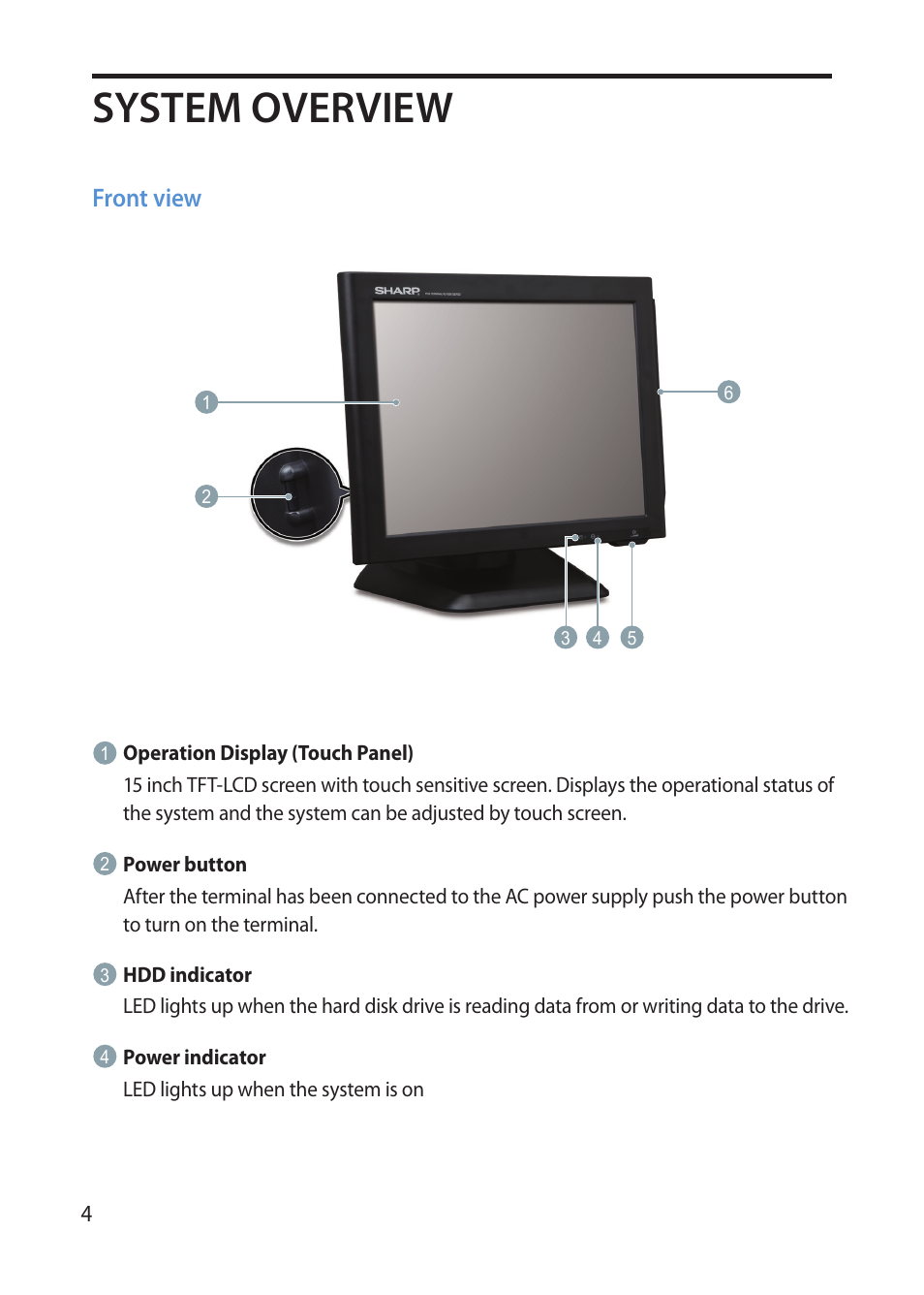 System overview, Front view | Sharp RZ-X 650 User Manual | Page 6 / 40