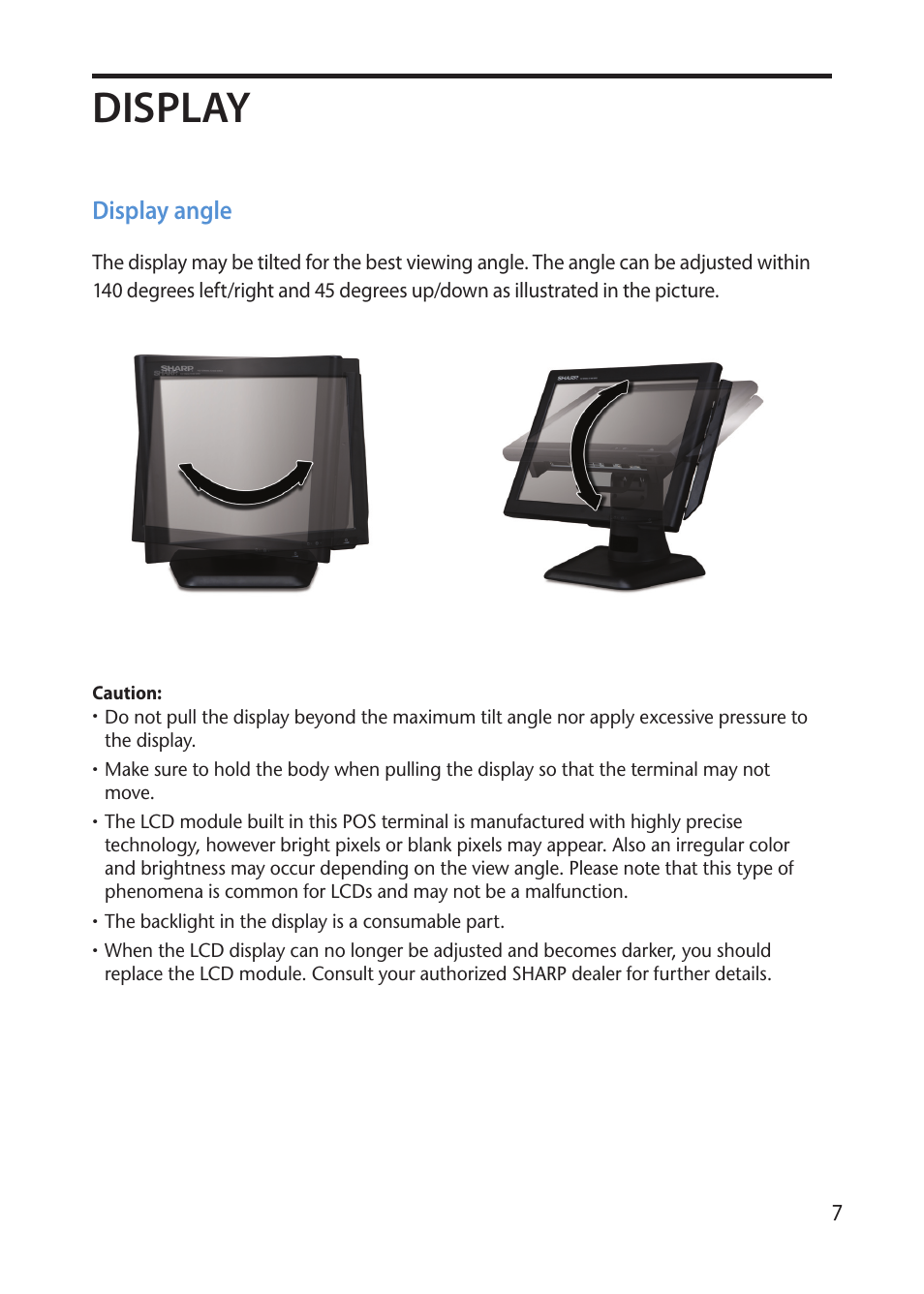 Display, Display angle | Sharp RZ-X 650 User Manual | Page 9 / 40