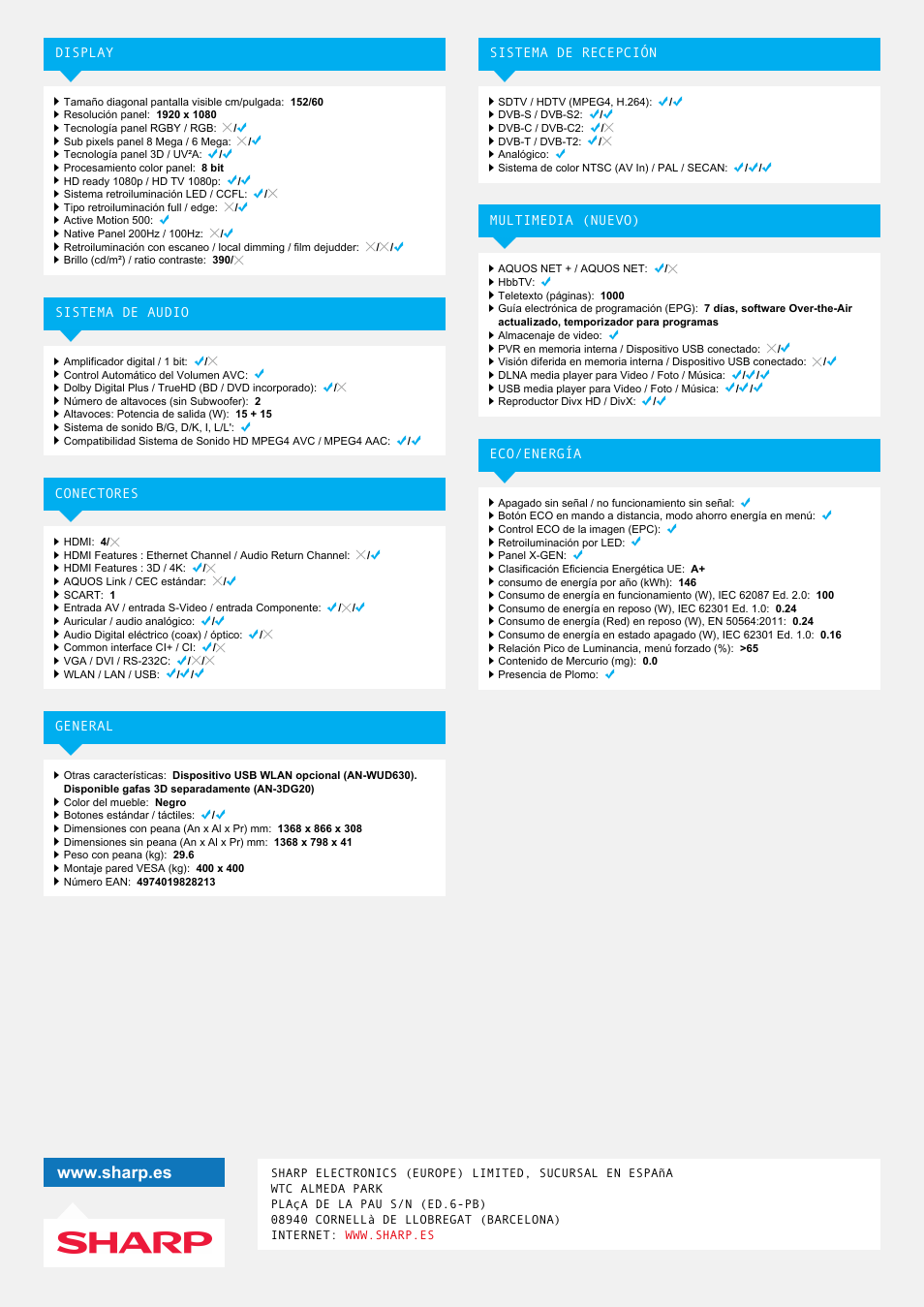 Sharp LC-60LE652EMK2 User Manual | Page 2 / 2