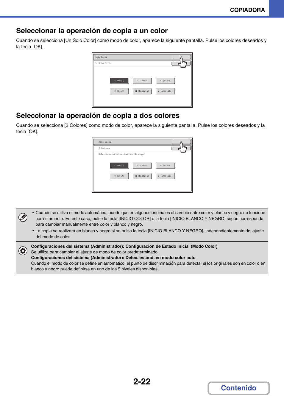 Seleccionar la operación de copia a dos colores, Copiadora | Sharp MX-2614N User Manual | Page 134 / 839