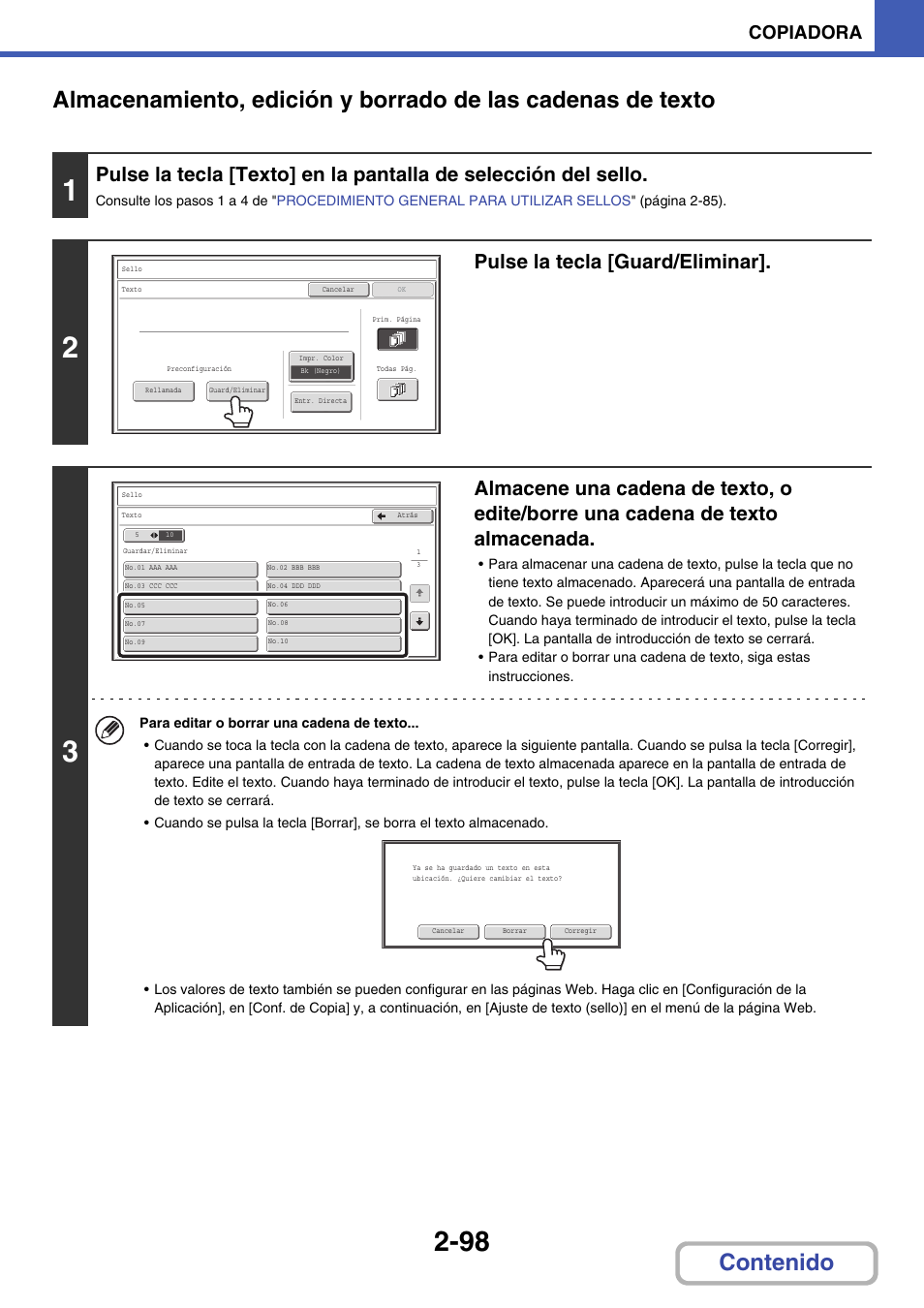 A 2-98, Pulse la tecla [guard/eliminar, Copiadora | Sharp MX-2614N User Manual | Page 210 / 839