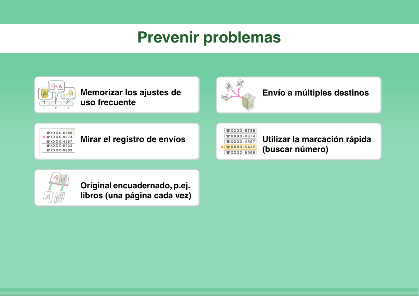 Prevenir, Problemas, Prevenir problemas | Mirar el registro de envíos | Sharp MX-2614N User Manual | Page 23 / 839