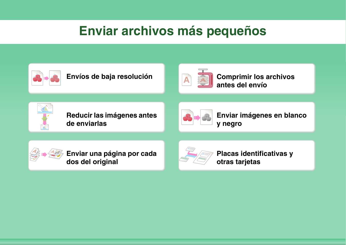 Enviar archivos, Más pequeños, Enviar archivos más pequeños | Sharp MX-2614N User Manual | Page 30 / 839