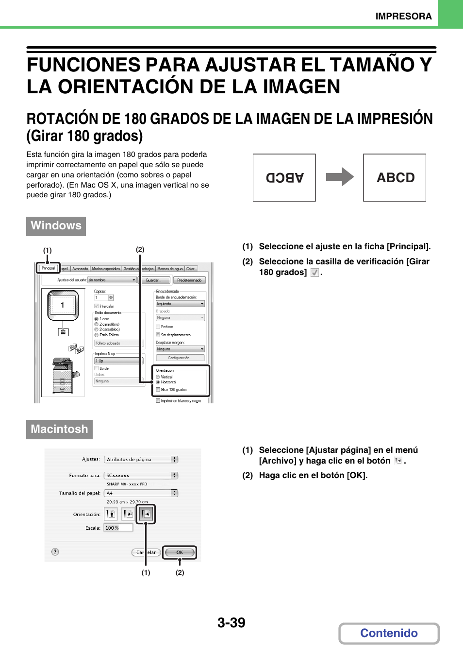 Rotar la imagen 180 grados, Rotación de 180 grados de la imagen, De la impresión (girar 180 grados) -39 | Rotación de 180 grados de la imagen de la, Impresión (girar 180 grados), Ina 3-39, Rotación de 180 grados de la imagen de, La impresión (girar 180 grados), A 3-39), Abcd | Sharp MX-2614N User Manual | Page 306 / 839