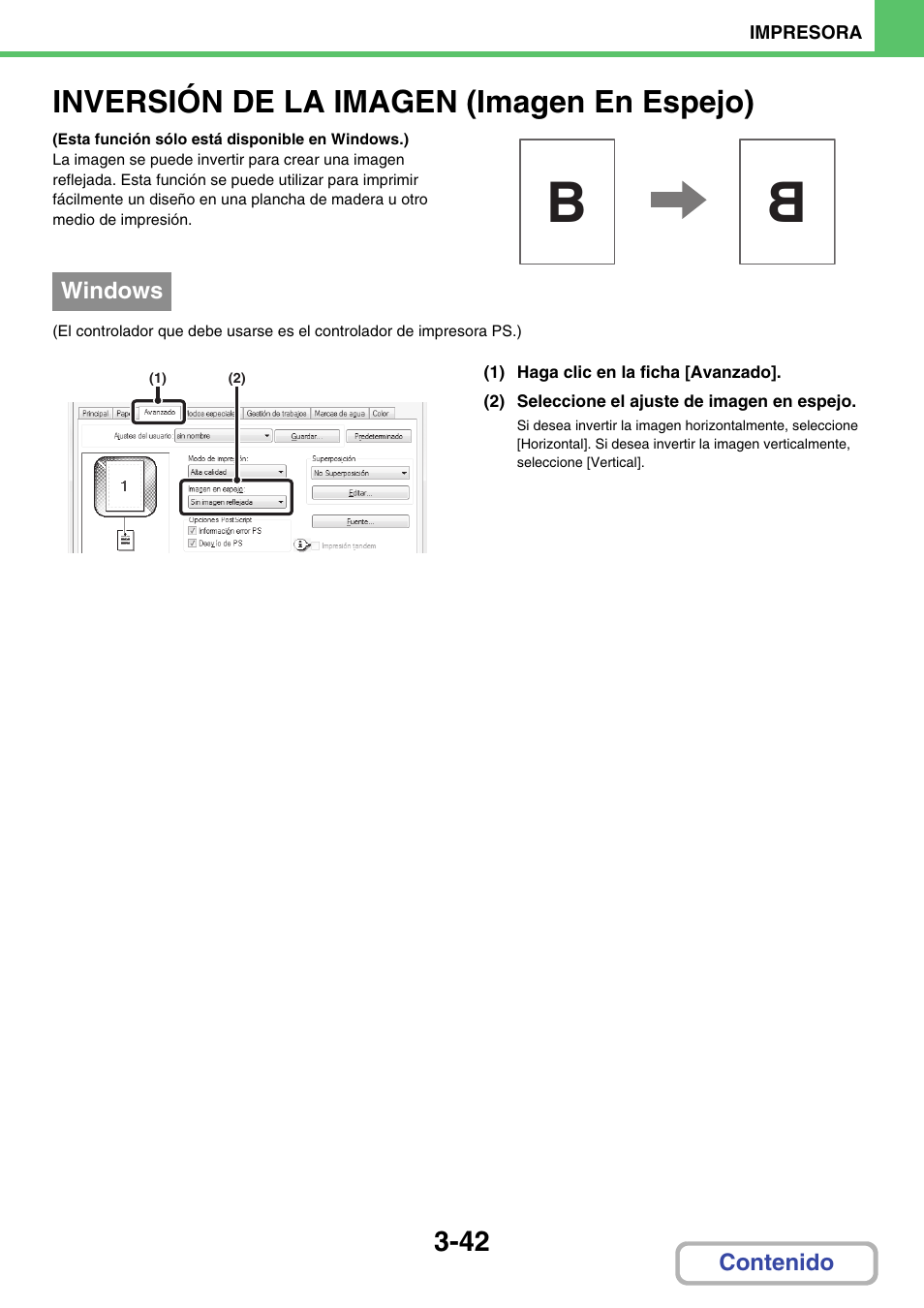 Z imprimir una imagen de espejo, Inversión de la imagen (imagen en, Espejo) -42 | Inversión de la imagen (imagen en espejo) | Sharp MX-2614N User Manual | Page 309 / 839