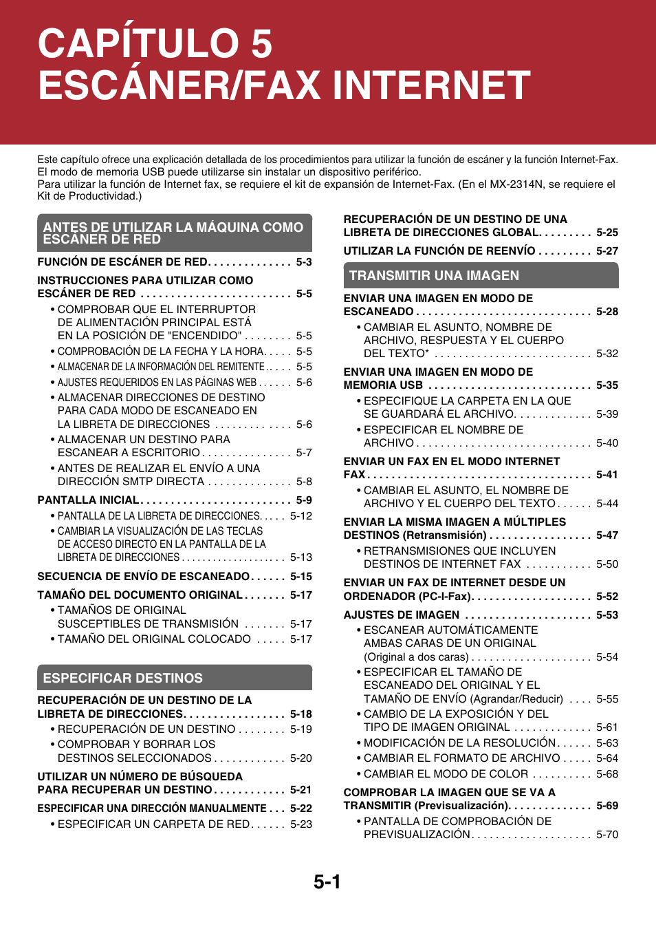 Escáner/fax internet, Escáner / fax internet, Capítulo 5 escáner/fax internet | Sharp MX-2614N User Manual | Page 487 / 839