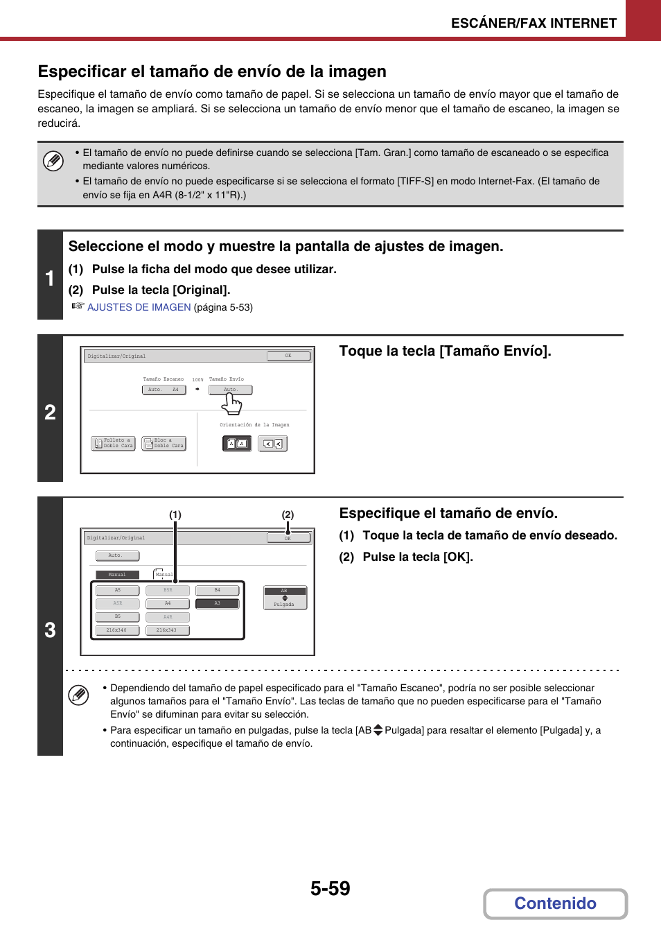 Toque la tecla [tamaño envío, Especifique el tamaño de envío, Escáner/fax internet | Sharp MX-2614N User Manual | Page 545 / 839