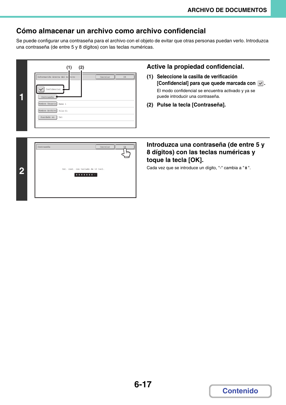 Na 6-17, Active la propiedad confidencial, Archivo de documentos | Sharp MX-2614N User Manual | Page 636 / 839