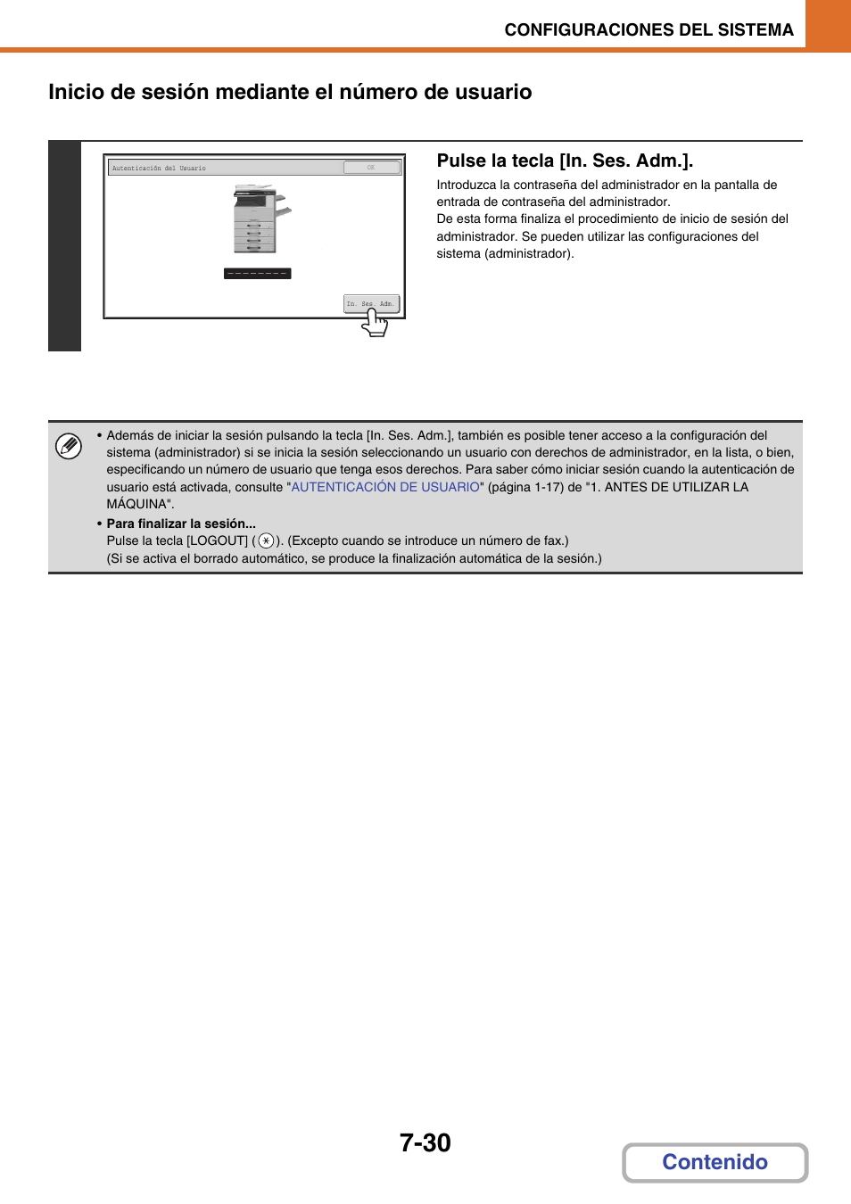 Pulse la tecla [in. ses. adm, Configuraciones del sistema | Sharp MX-2614N User Manual | Page 701 / 839