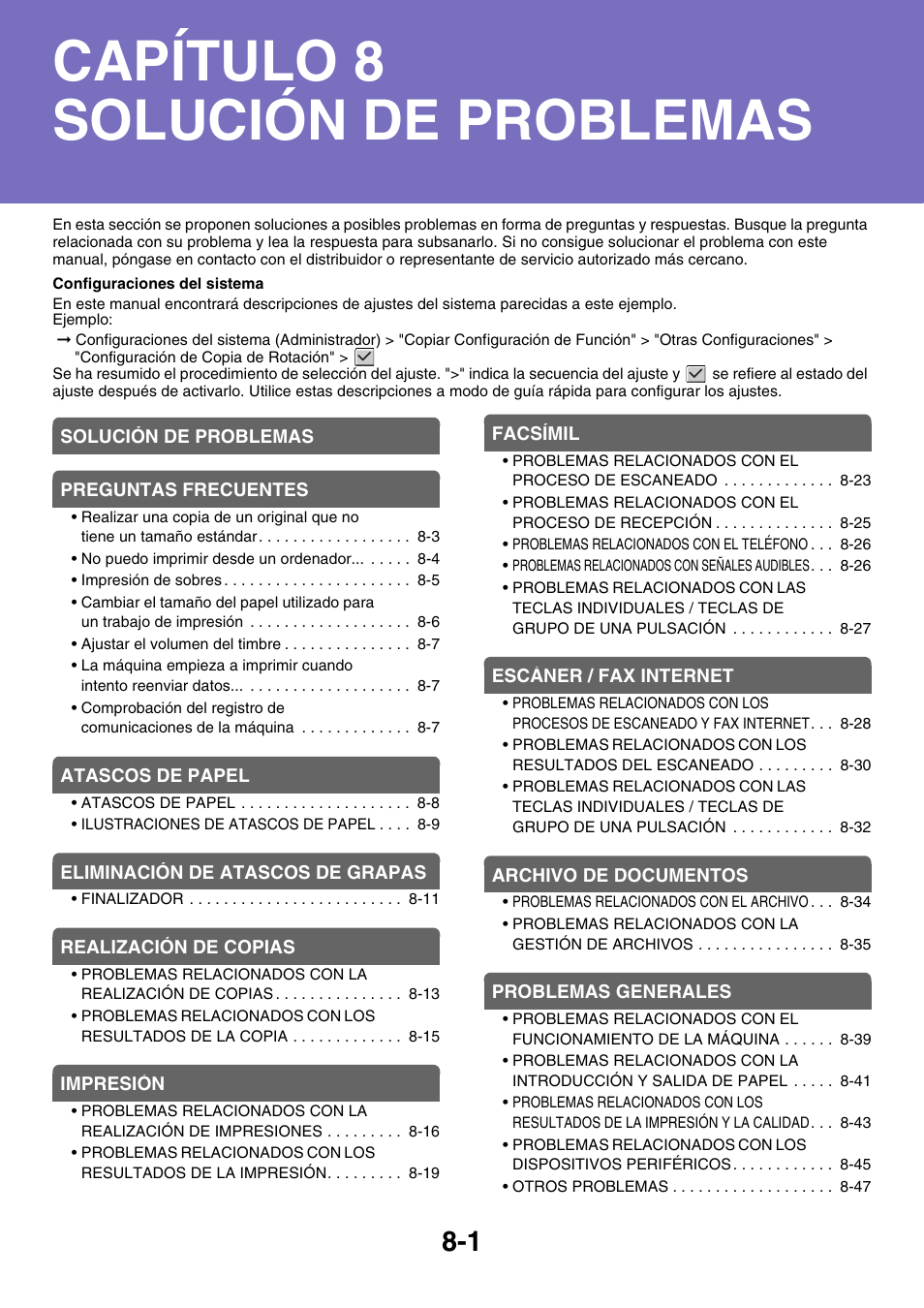 Solución de problemas, Capítulo 8 solución de problemas | Sharp MX-2614N User Manual | Page 792 / 839