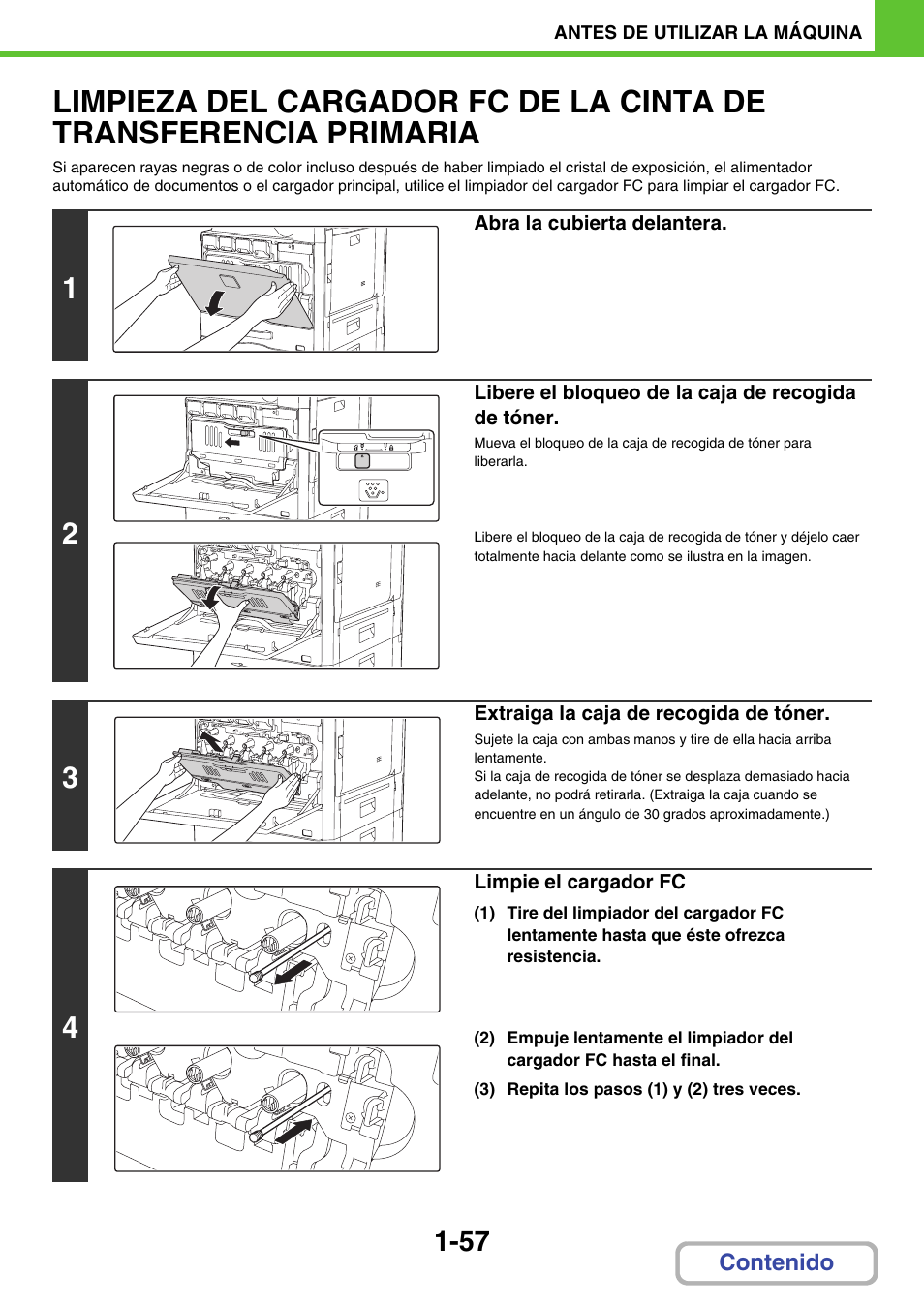 Limpieza del cargador fc de la, Cinta de transferencia primaria -57 | Sharp MX-2614N User Manual | Page 98 / 839