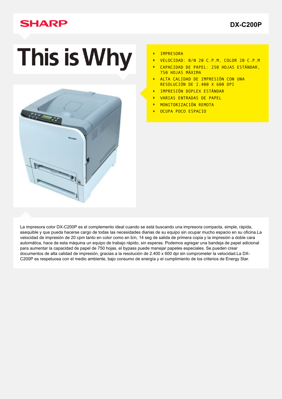 Sharp DX-C200P User Manual | 2 pages